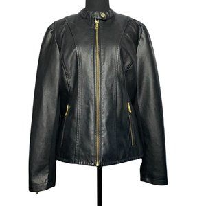 Kenneth Cole Reaction Black Faux Leather Jacket Size L
